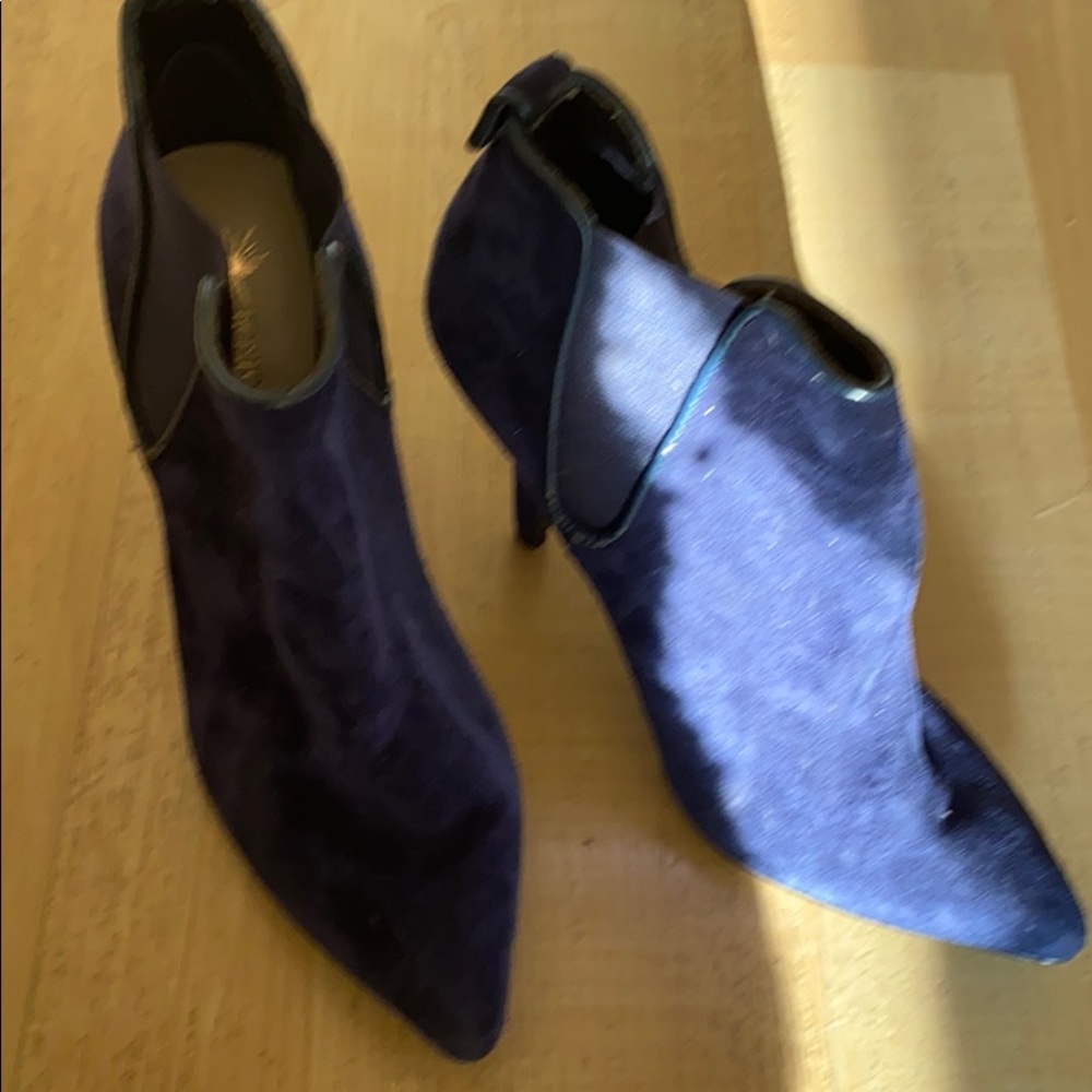 Never worn AS IS blue suede booties  US 6